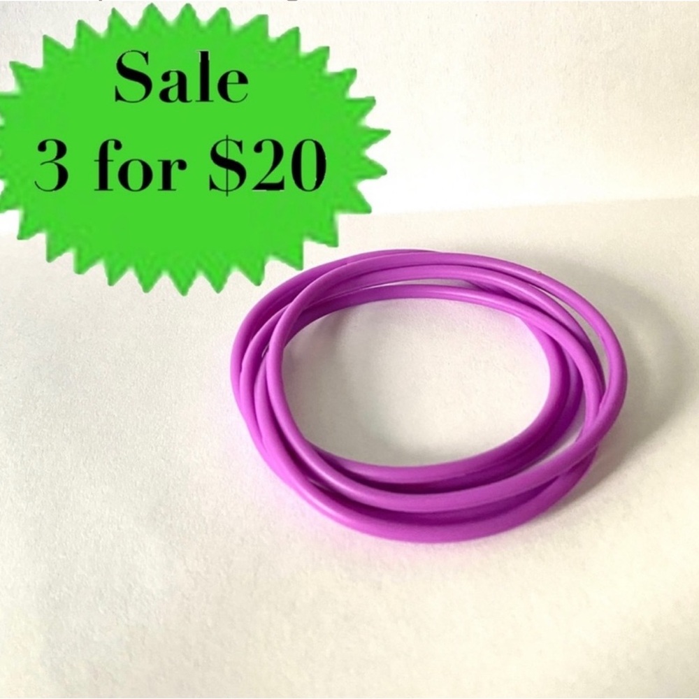 Orchid Purple 5pc Rubber Gummy Bracelets Silicone Jelly Wristbands 80s retro set